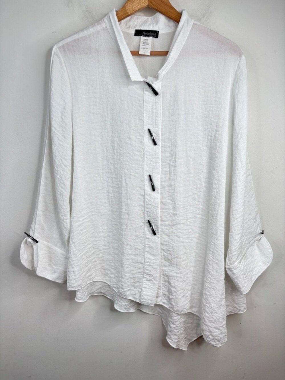 Moonlight Y&S Fashion White Crinkle Tunic Blouse Sz L Asymmetric Lagenlook USA